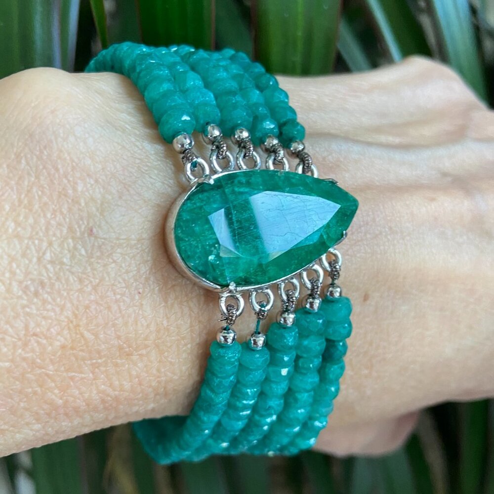 925 silver rhodium plated bracelet with Indian emeralds